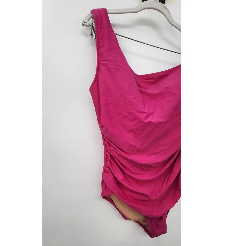 New NWOT‎ J. Crew Sleek Ruched One-Shoulder One-Piece Swimsuit Pink Size 16